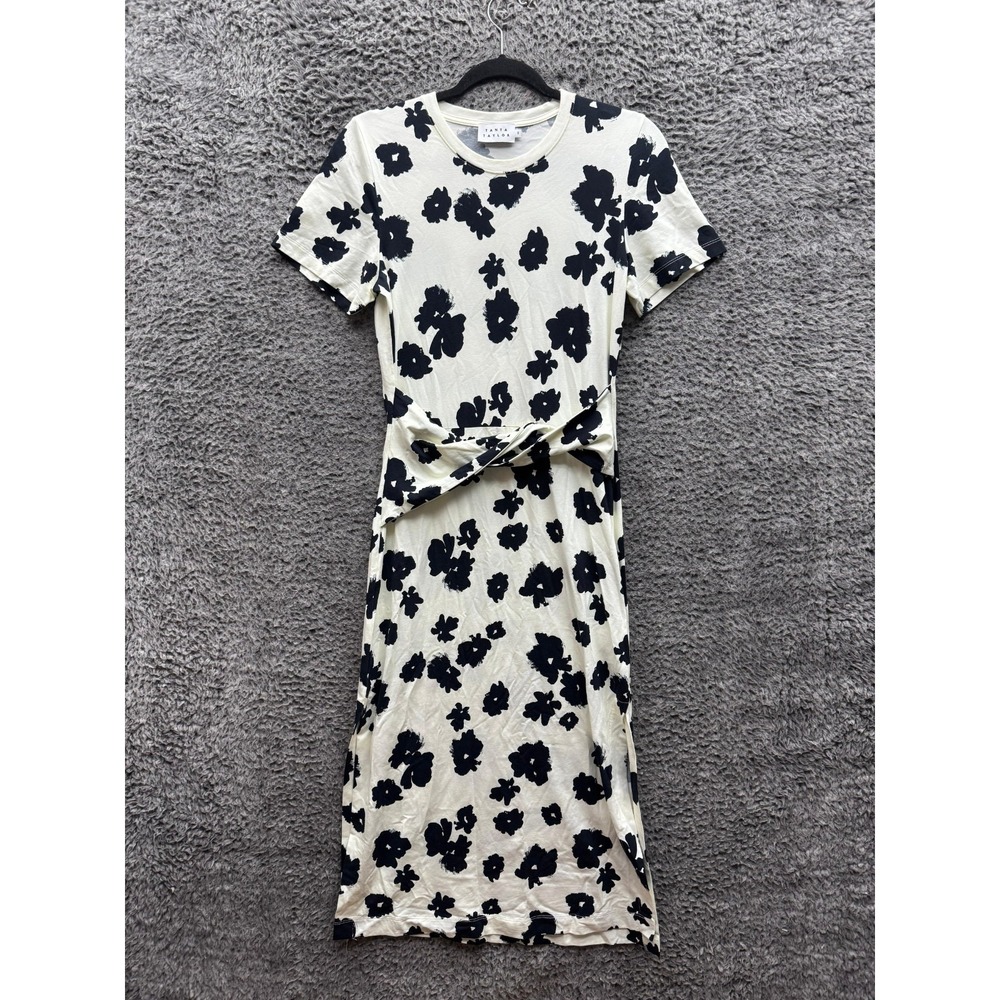 Tanya Taylor Hayley Floral Short Sleeve Midi Dress White Black Womens Size S